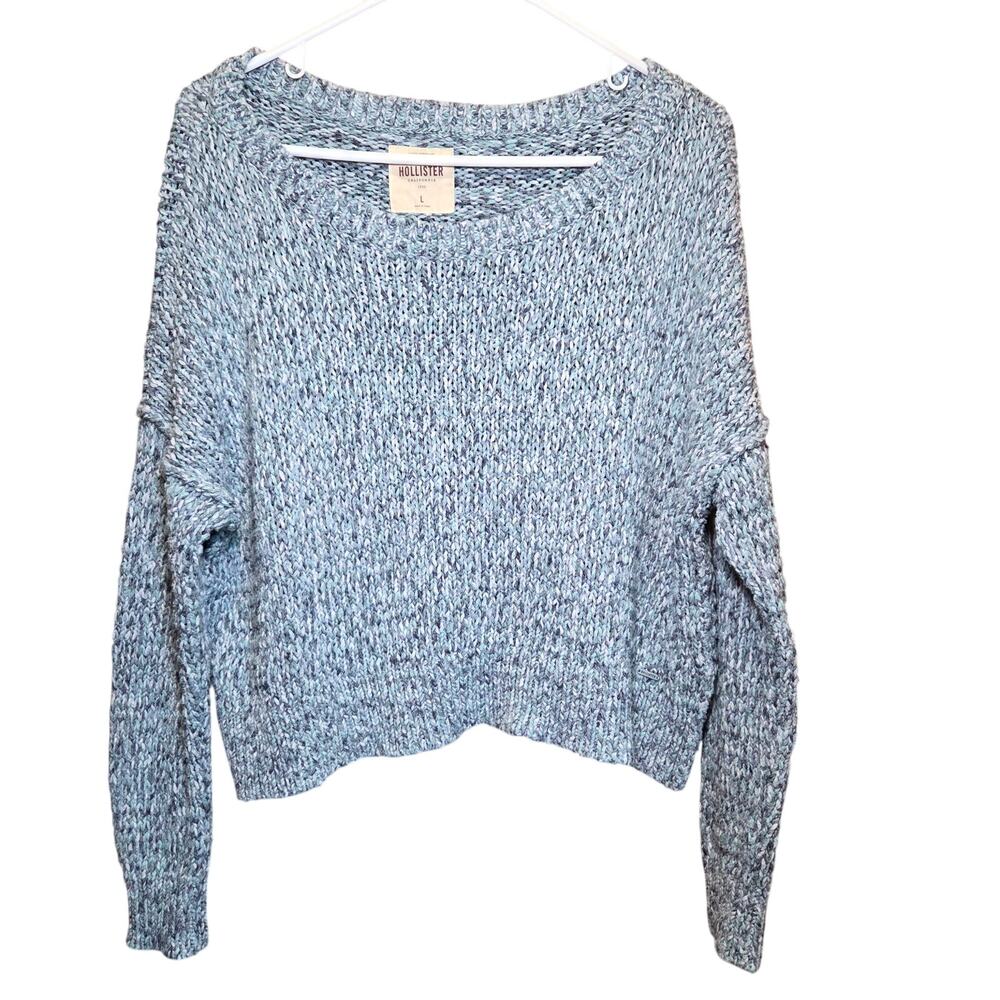 Hollister blue & white marled sweater womans size large boxy fit